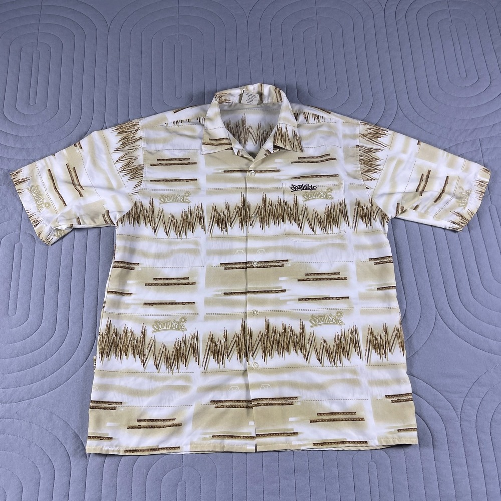 Southpole Button Up Shirt Mens L Beige All Over Print Y2K Streetwear